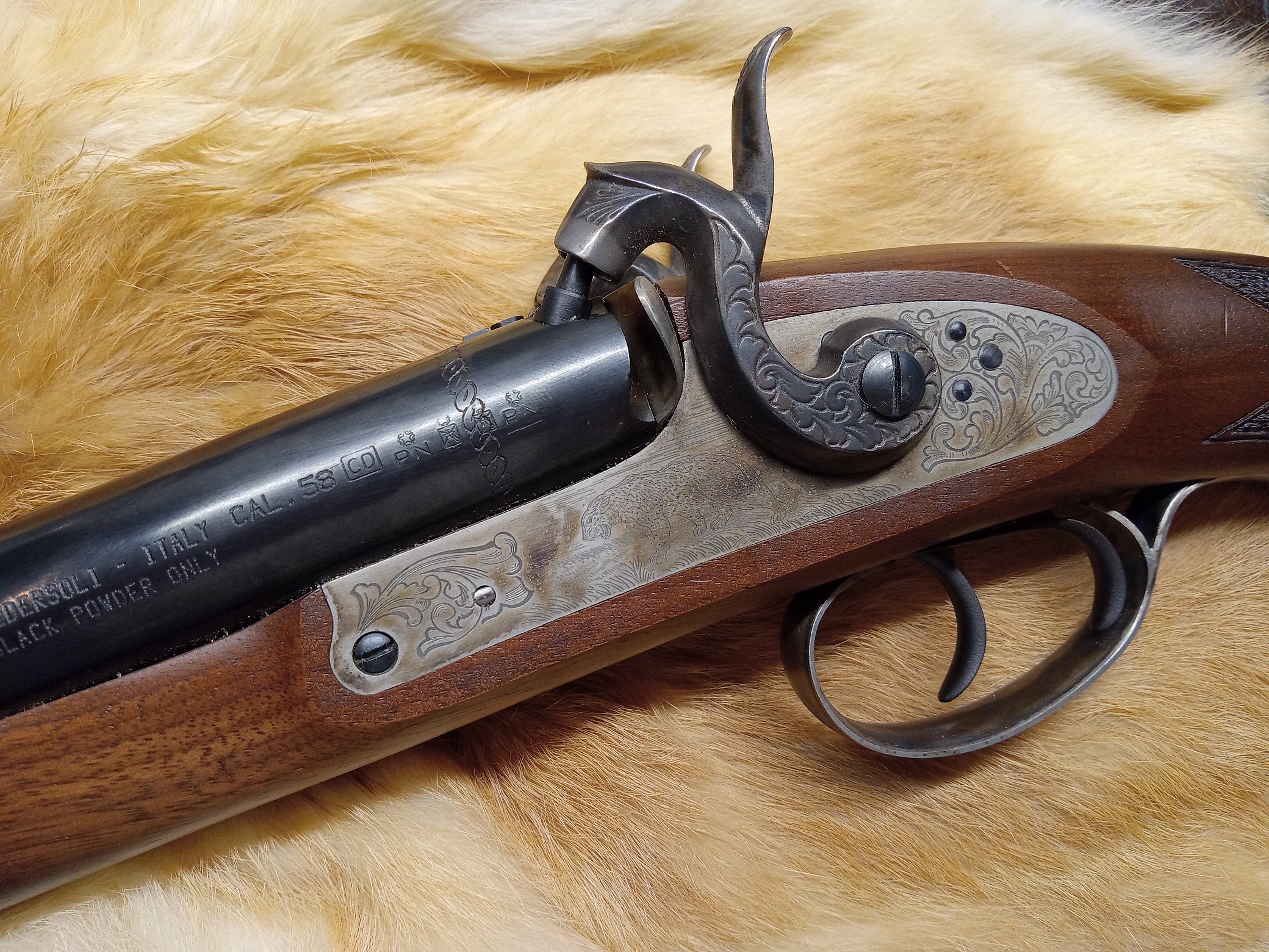 Howdah Rifle SOLD - Pending funds - Rare Pedersoli Howdah in .58 and rear leaf sight ...