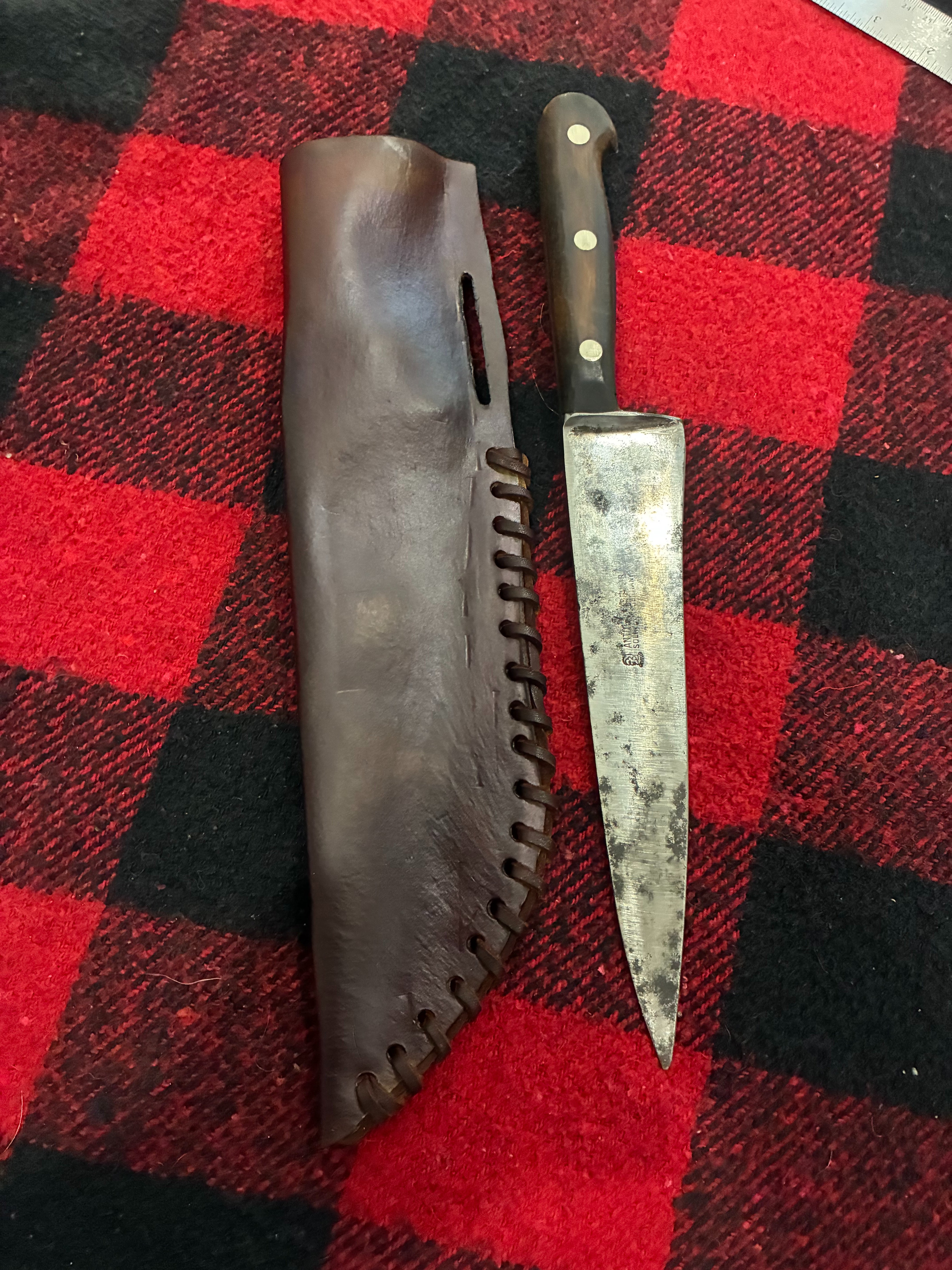 Reaction Using Fad For Sale - Old Large Butcher Knife and Rawhide Sheath | The ...